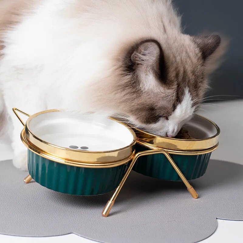 Cat Ceramic Bowl Pet Feeder with Metal Stand