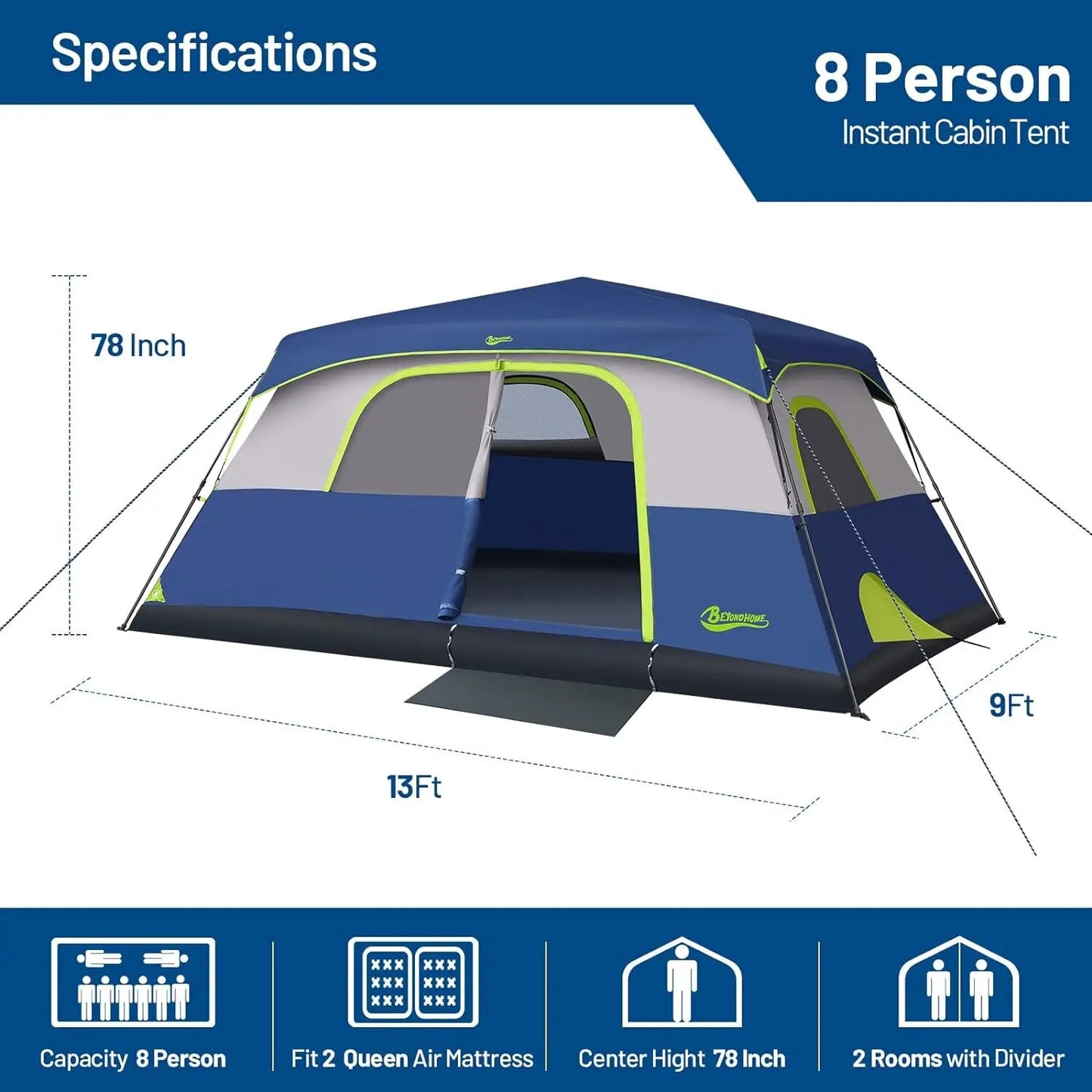 , 8 Person/10 Person Camping Tent Setup in 60 Seconds with Rainfly & Windproof Tent