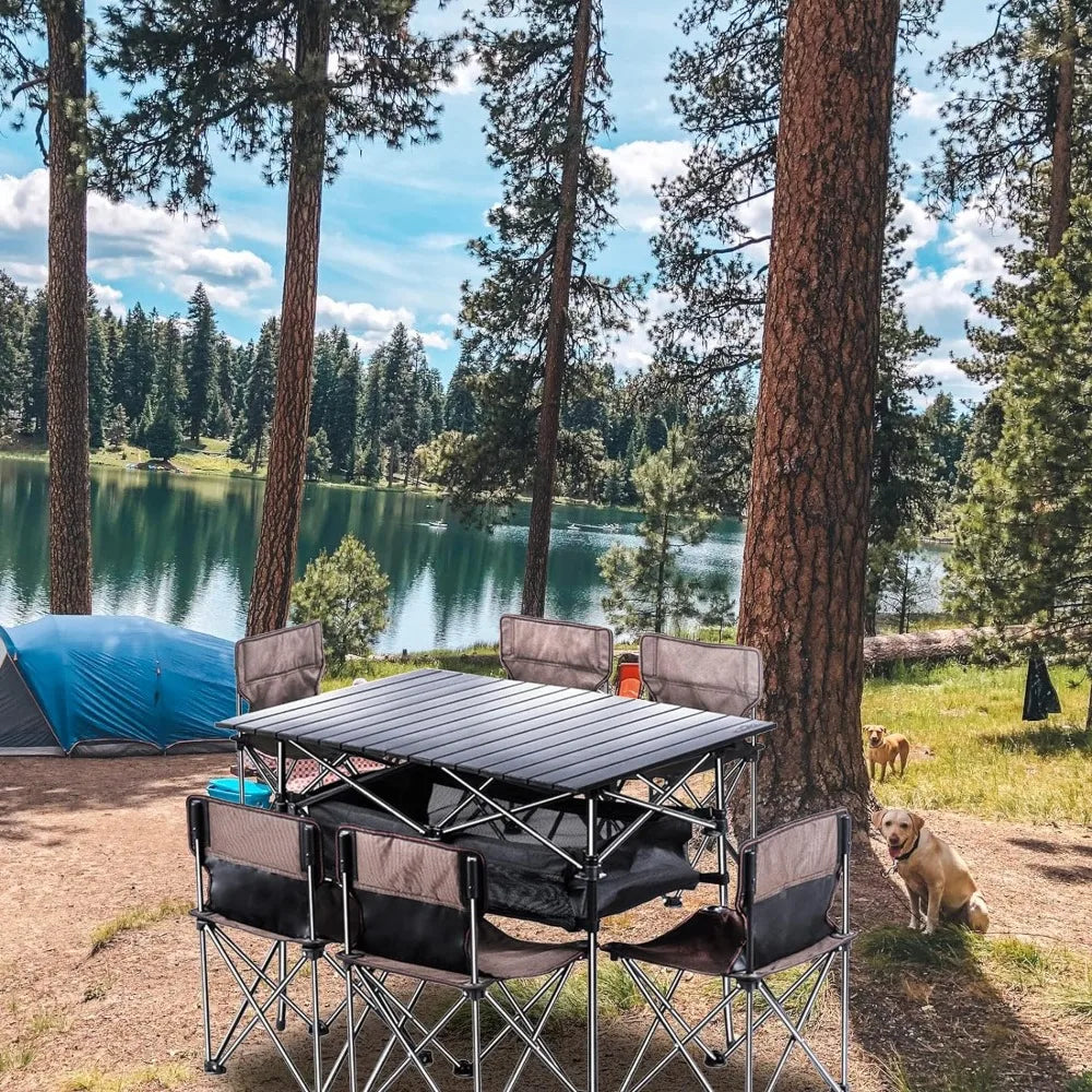 Folding Camping Table with 6 Chairs,