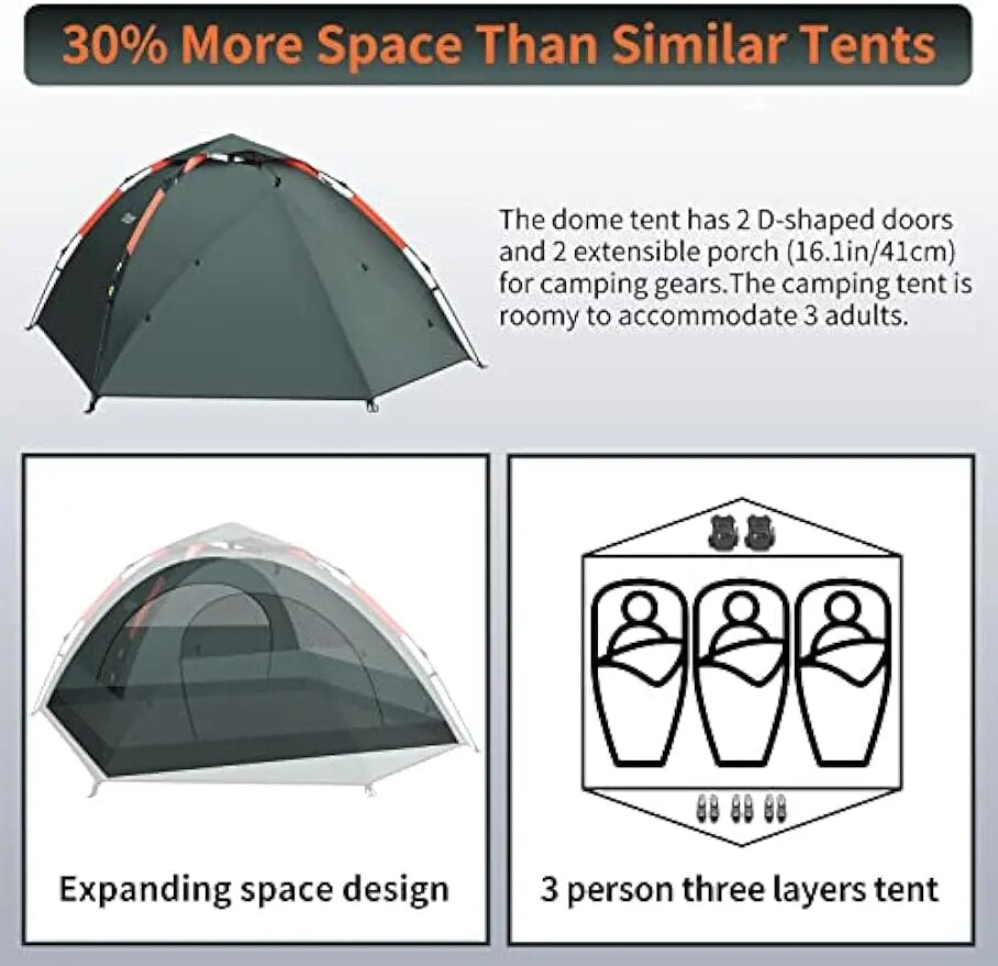 3-Person Instant Tent Waterproof Lightweight