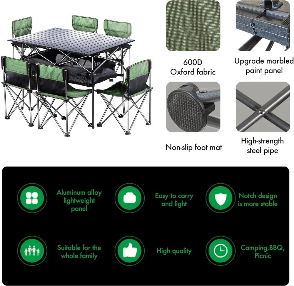 Folding Camping Table with 6 Chairs,