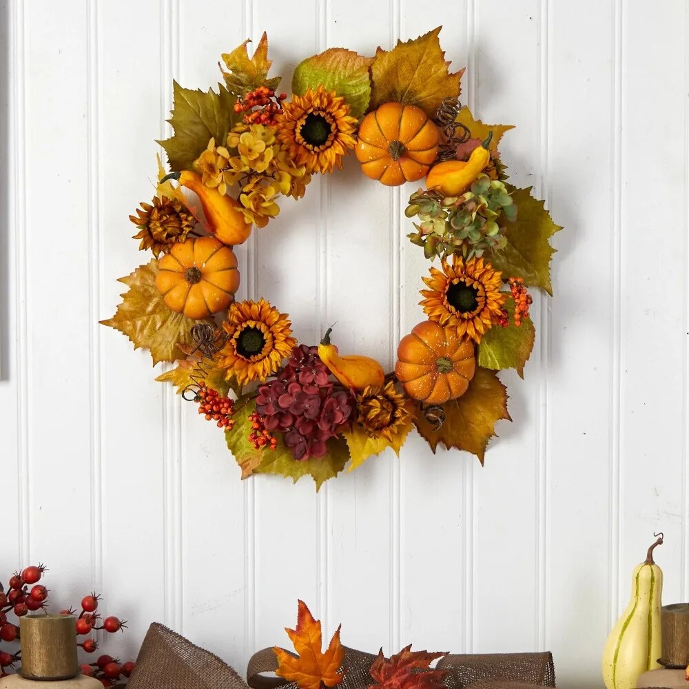 Thanksgiving Decoration (Multicolor) With Pumpkins and Sunflower