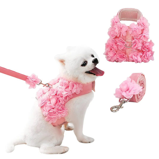 Cute Dog Flower Harness Vest with Leash Set Breathable Puppy  Cat Harness