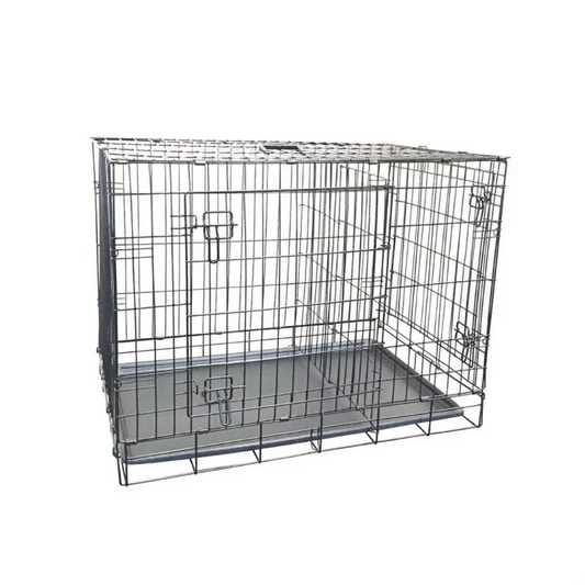 KennelMaster Double Door Folding Wire Dog Crate, Black, Large, 42"L