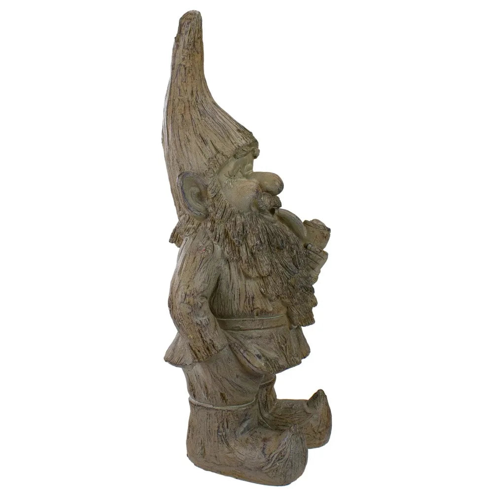 17.75" Gray Standing Gnome Outdoor Garden Statue