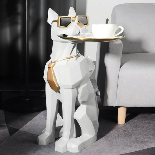 Resin Dog Sculpture Geometric Standing Statue Cute End  Table