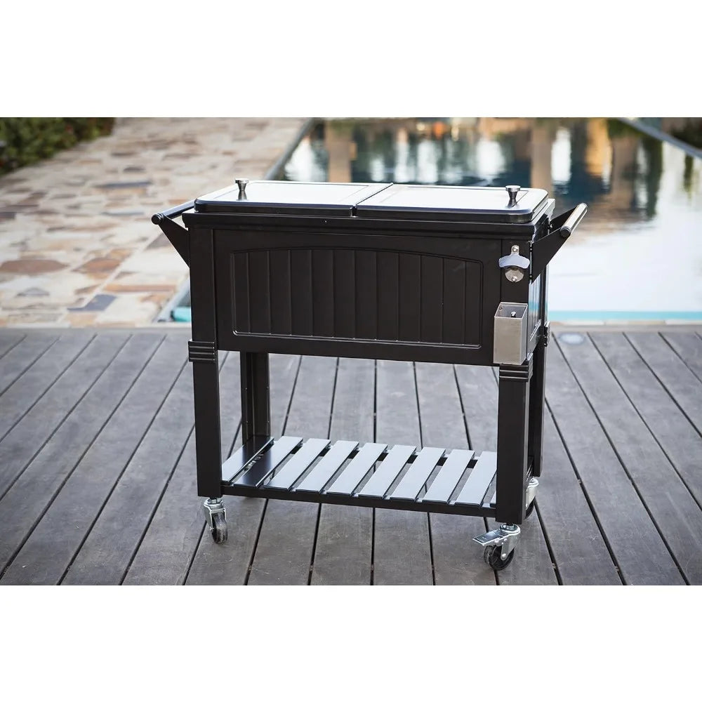 80 Quart Portable Rolling Patio Party Cooler in Antique Black