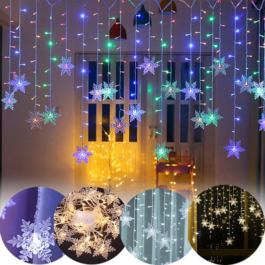 Christmas Decoration 2023 LED Big Snowflake Curtain String