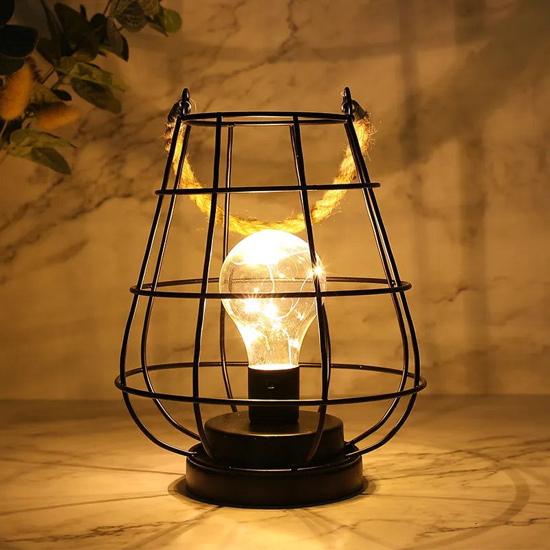 Creative Iron Minimalist Hollow Table Lamps Warm Light White Candle Holder Lantern