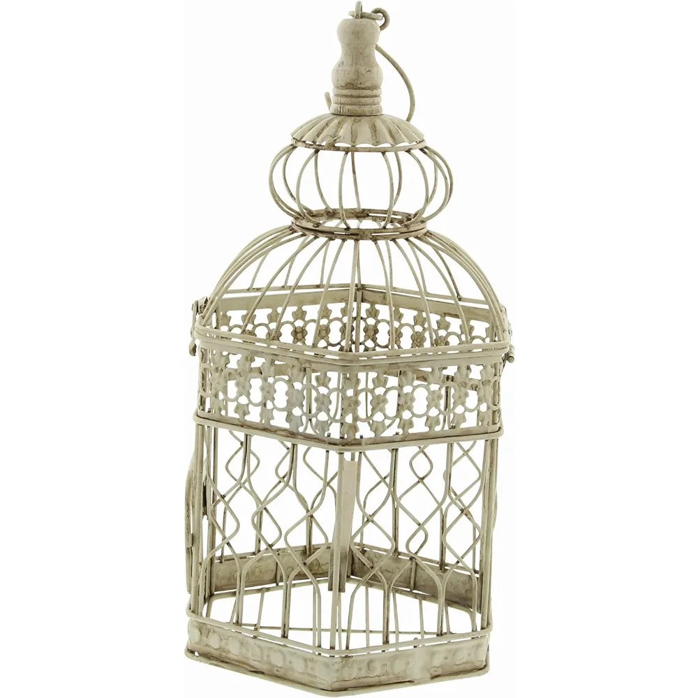 Deco 79 Metal Hexagon Birdcage with Latch Lock Closure and Hanging Hook, Set of 2 21", 18"H, Cream