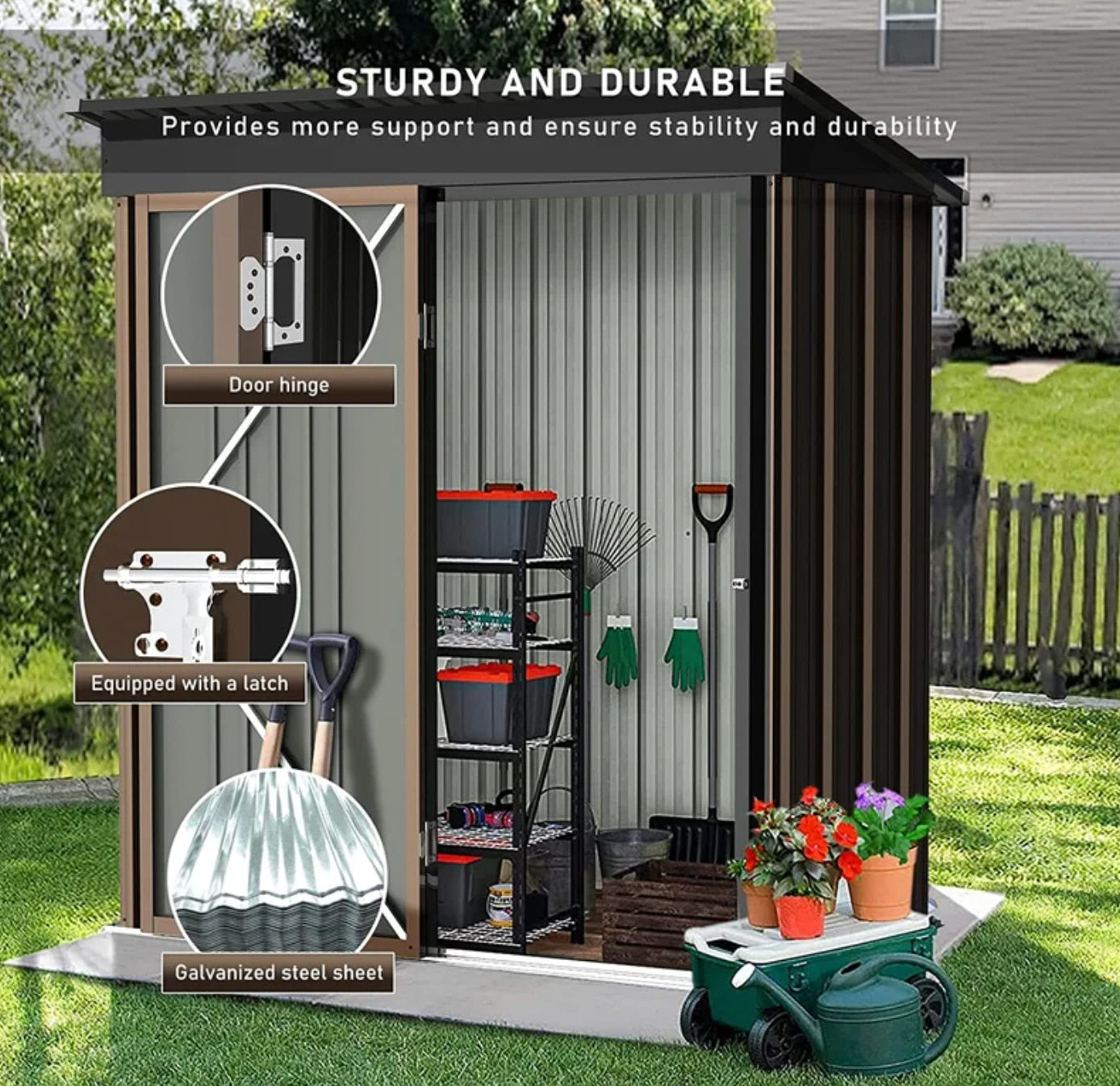 5 ft wide X 3 ft deep metal storage shed