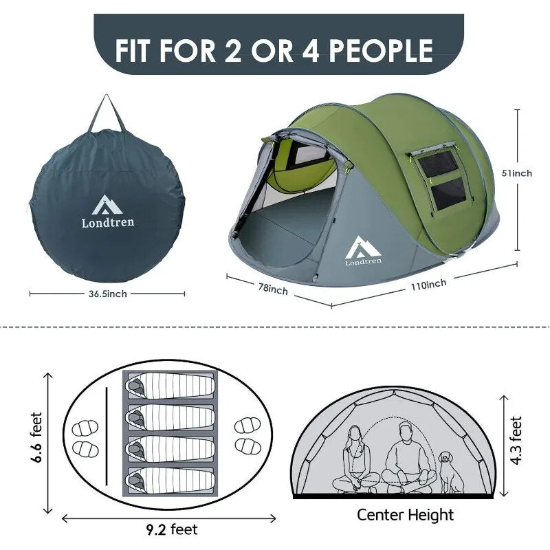 Family Tents for Camping Hiking & Traveling 4 Person Easy Up Tent Waterproof