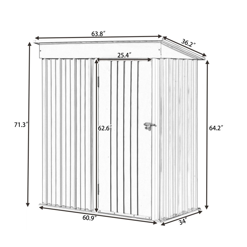 Patio 5ft Wx3ft. L Garden Shed,