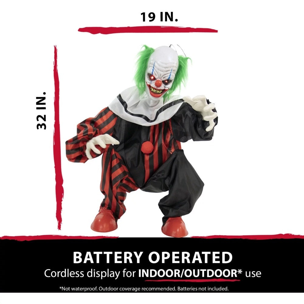 32-In. Animatronic Clown, Indoor/Outdoor Halloween Decoration,