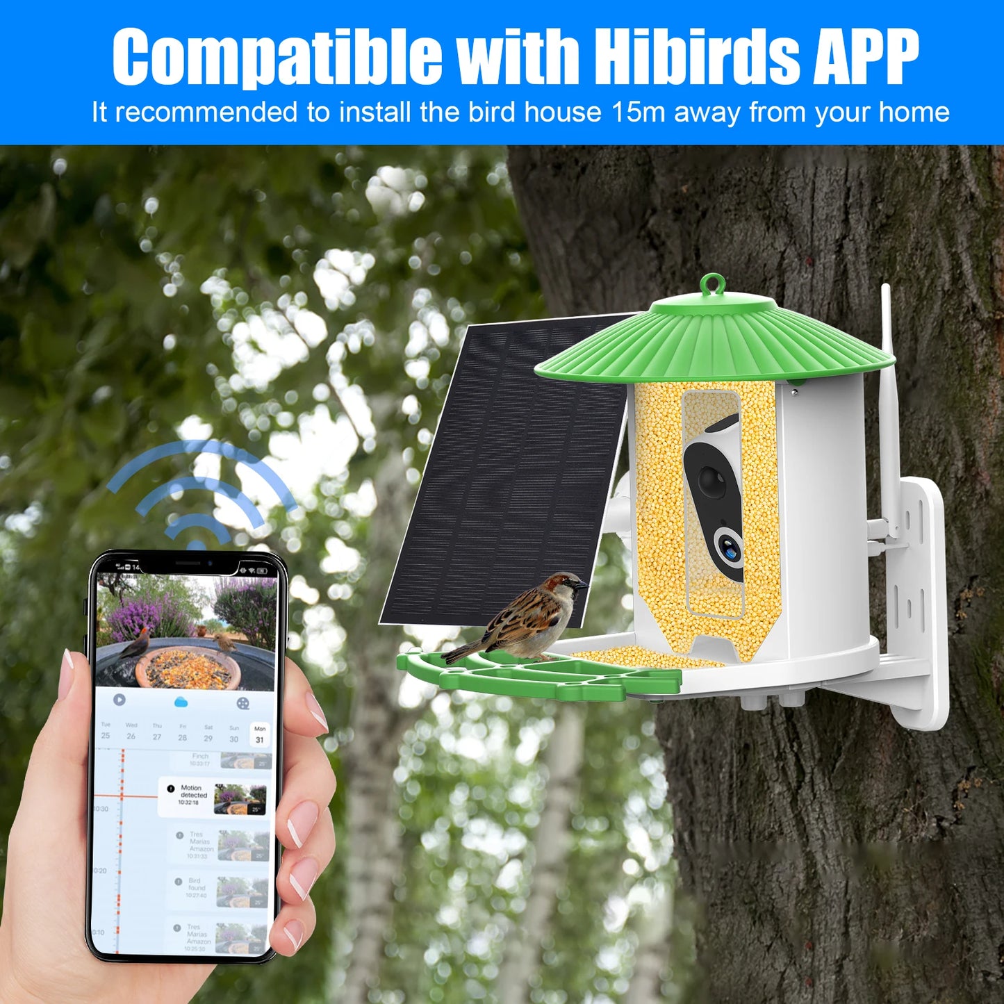 Smart Bird Feeder with Camera APP Night Vision 1080P HD Wireless Solar Panel