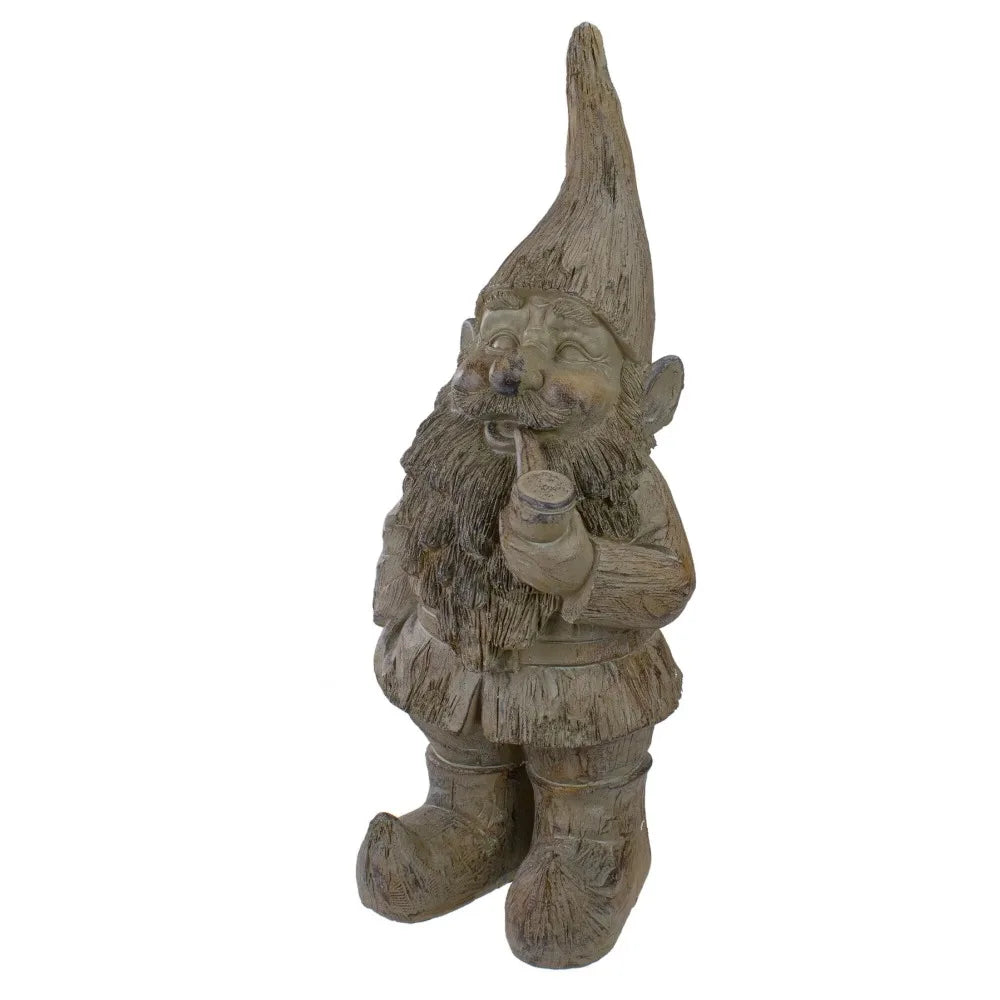 17.75" Gray Standing Gnome Outdoor Garden Statue