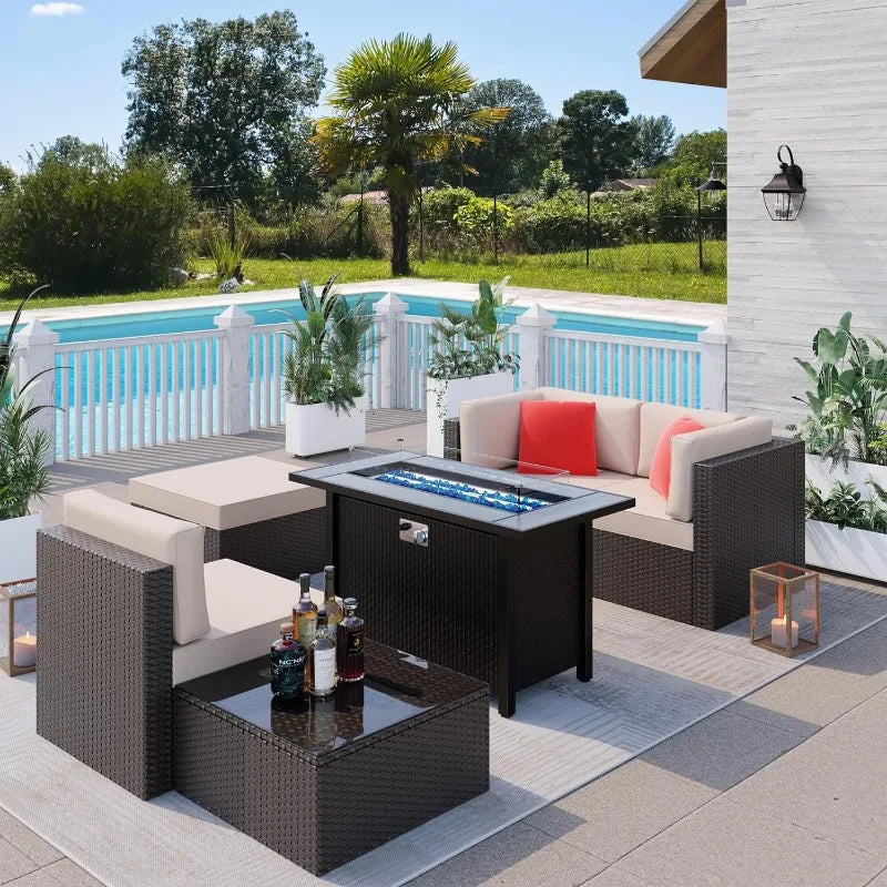 5 Pieces Patio Furniture Sets w/45 inch Fire Pit Table, Outdoor Conversation Set