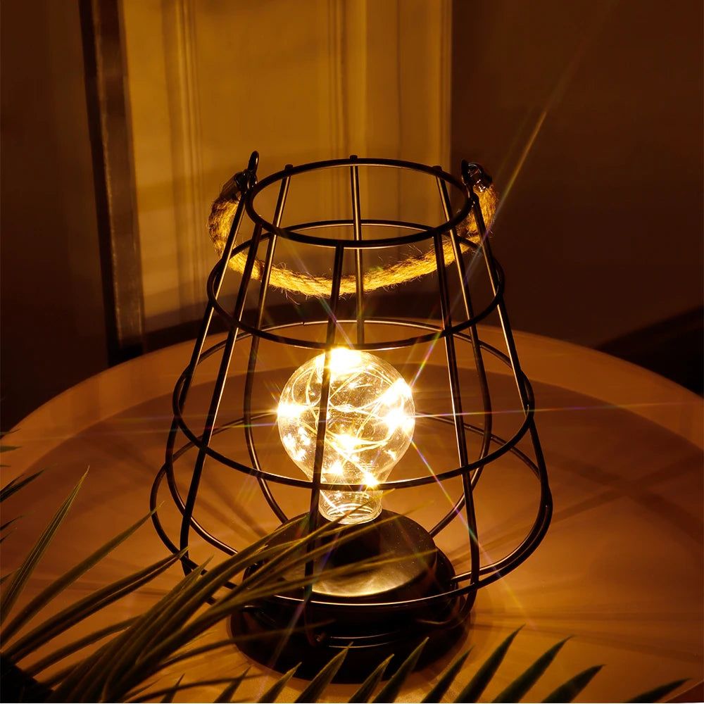 Creative Iron Minimalist Hollow Table Lamps Warm Light White Candle Holder Lantern