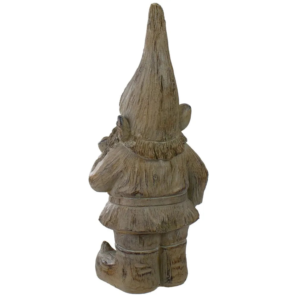 17.75" Gray Standing Gnome Outdoor Garden Statue