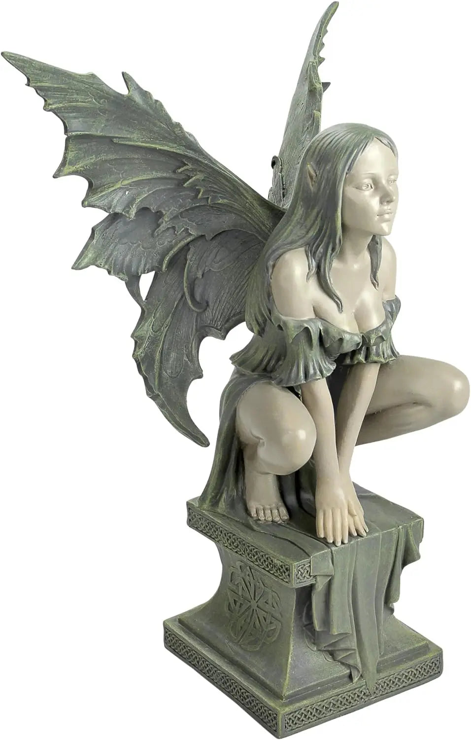 Celtic Fairy's Perilous Perch Outdoor Garden Statue, Large, 19 Inch, Two Tone Stone