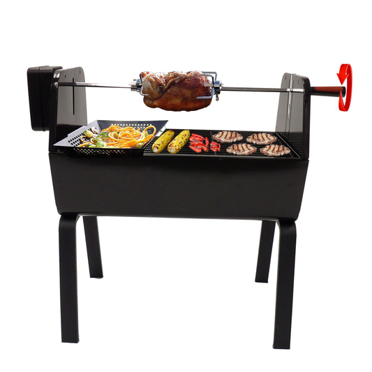 Portable Charcoal Rotisserie BBQ Grill, For Camping, Tailgating, Picnicking And Home Use, 29.70 X 14.00 X 25.20 Inches, Black - yourcasuallifestore