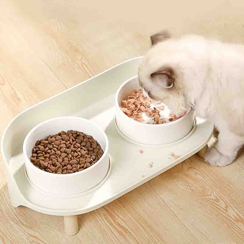 Pet dining table Dual Feeding Bowl Neck Protect Nonslip Ceramic Bowl for Pet Dog Cat Water Food Feeder - yourcasuallifestore