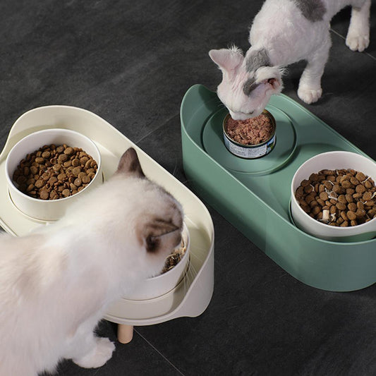 Pet dining table Dual Feeding Bowl Neck Protect Nonslip Ceramic Bowl for Pet Dog Cat Water Food Feeder - yourcasuallifestore