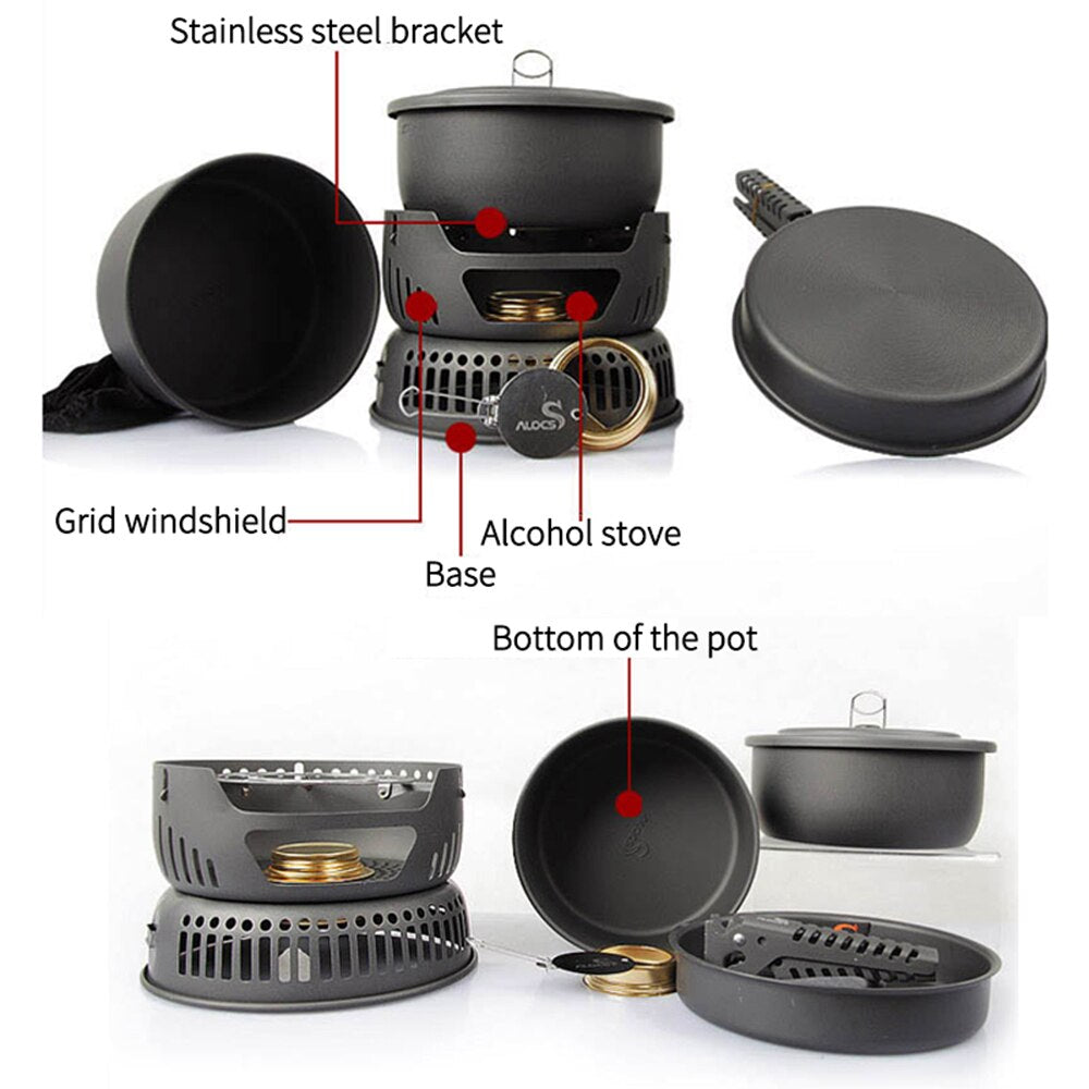 Stove Set Outdoor Camping Stove Pot Bowl Pan Alcohol Stove