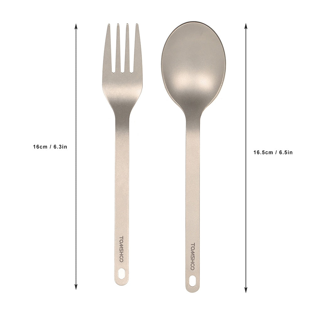 Titanium Fork Spoon Cutlery Set Outdoor Camping Flatware with Carabiner Storage Sack for Home Hiking