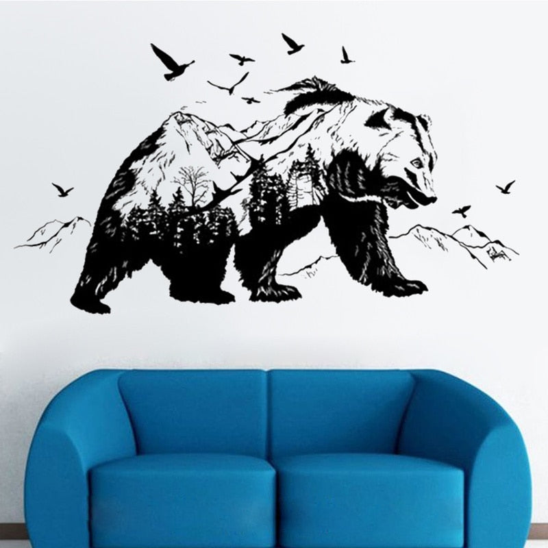 Large Size Diy Home Decor Black Bears Fish Tattoo Mural Mountain Wall Sticker New Design Vinyl Wall Art Decals Room Decor - yourcasuallifestore