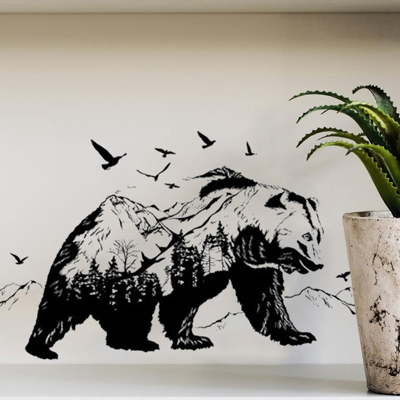 Large Size Diy Home Decor Black Bears Fish Tattoo Mural Mountain Wall Sticker New Design Vinyl Wall Art Decals Room Decor - yourcasuallifestore