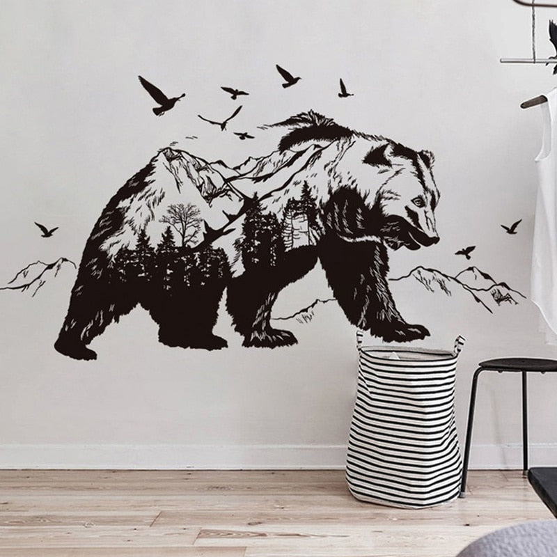 Large Size Diy Home Decor Black Bears Fish Tattoo Mural Mountain Wall Sticker New Design Vinyl Wall Art Decals Room Decor - yourcasuallifestore