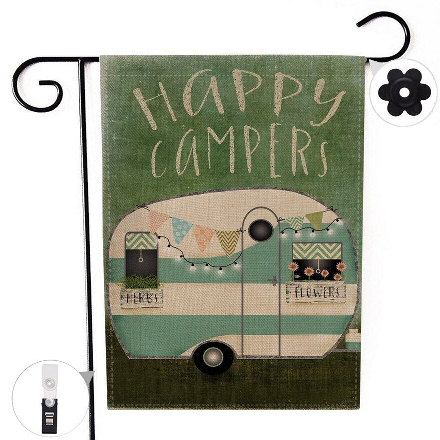 Double-sided Happy Campers Camp Decor Garden Flag Banner with Windproof Rubber Stopper Clip 12.5&#39;&#39;x18.5&#39;&#39; 32x47cm - yourcasuallifestore