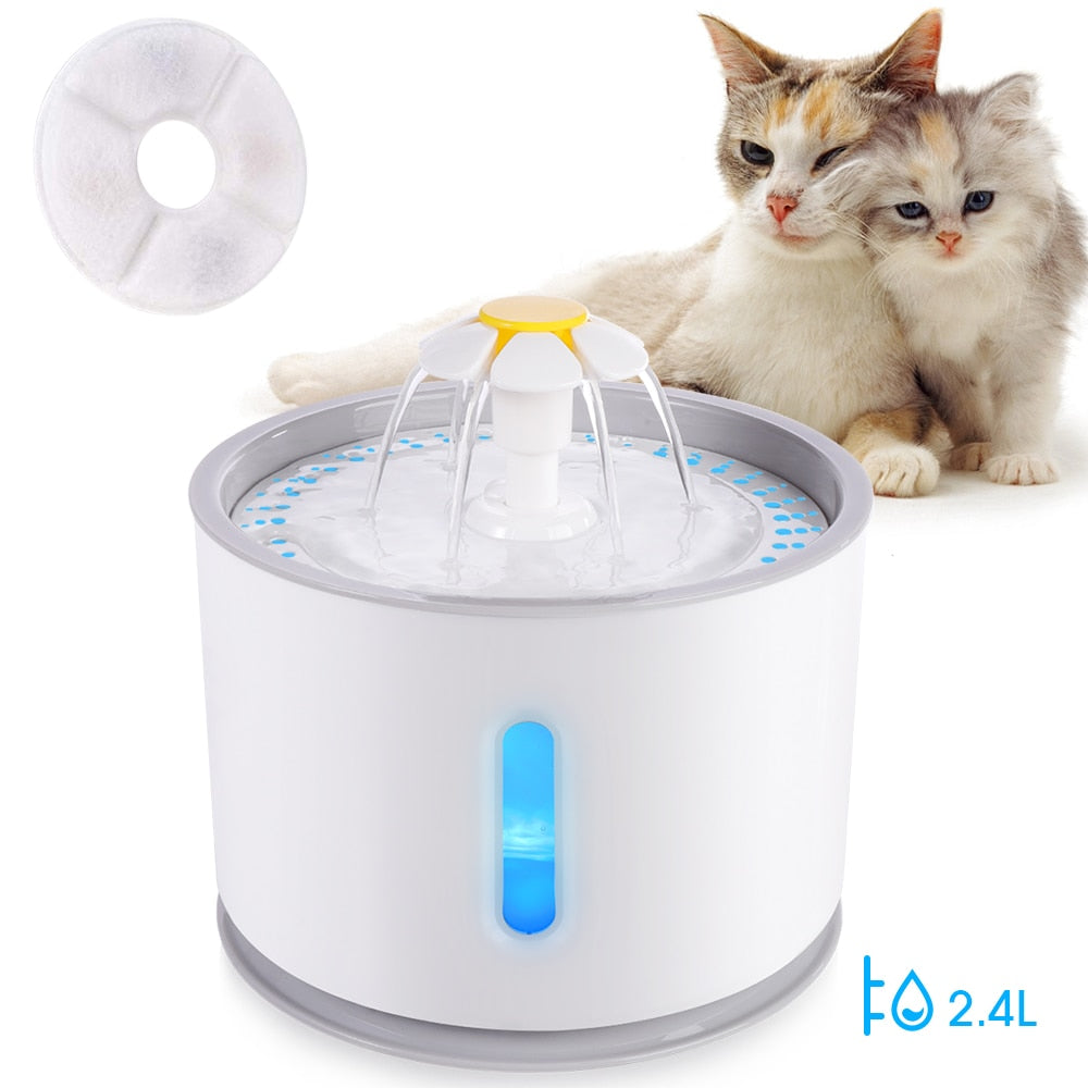 Automatic Pet Cat Water Fountain with LED Lighting 5 Pack Filters 2.4L USB Dogs Cats - yourcasuallifestore