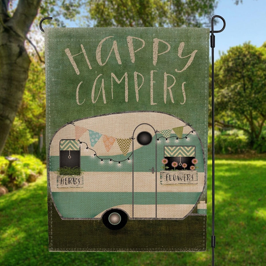 Double-sided Happy Campers Camp Decor Garden Flag Banner with Windproof Rubber Stopper Clip 12.5&#39;&#39;x18.5&#39;&#39; 32x47cm - yourcasuallifestore