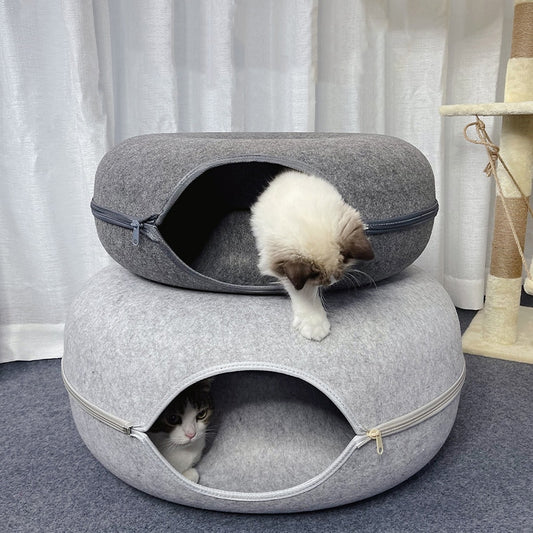 Donut Pet Cat Tunnel Interactive Play Toy Cat bed Dual Use Ferrets Rabbit Bed Tunnels - yourcasuallifestore