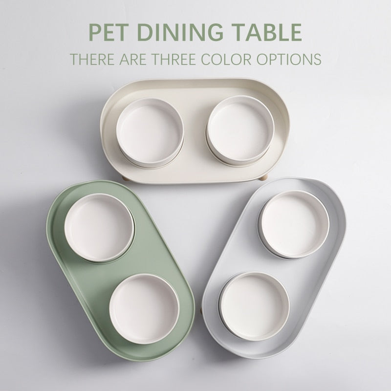 Pet dining table Dual Feeding Bowl Neck Protect Nonslip Ceramic Bowl for Pet Dog Cat Water Food Feeder - yourcasuallifestore