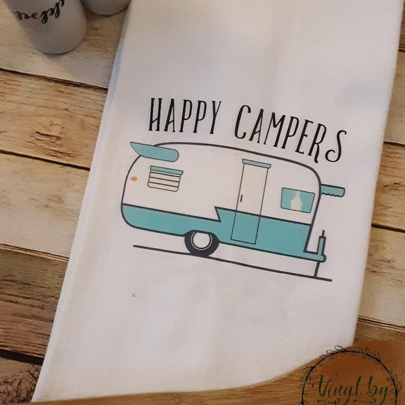 Retro Rv Camping Car Sweet home Happy Camper kitchen Towel - yourcasuallifestore