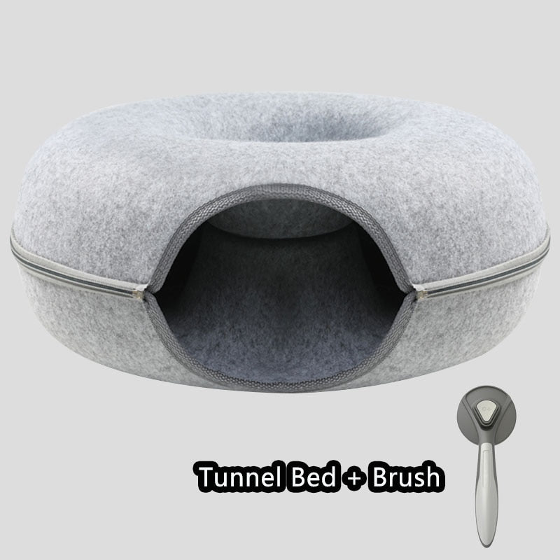 Donut Pet Cat Tunnel Interactive Play Toy Cat bed Dual Use Ferrets Rabbit Bed Tunnels - yourcasuallifestore