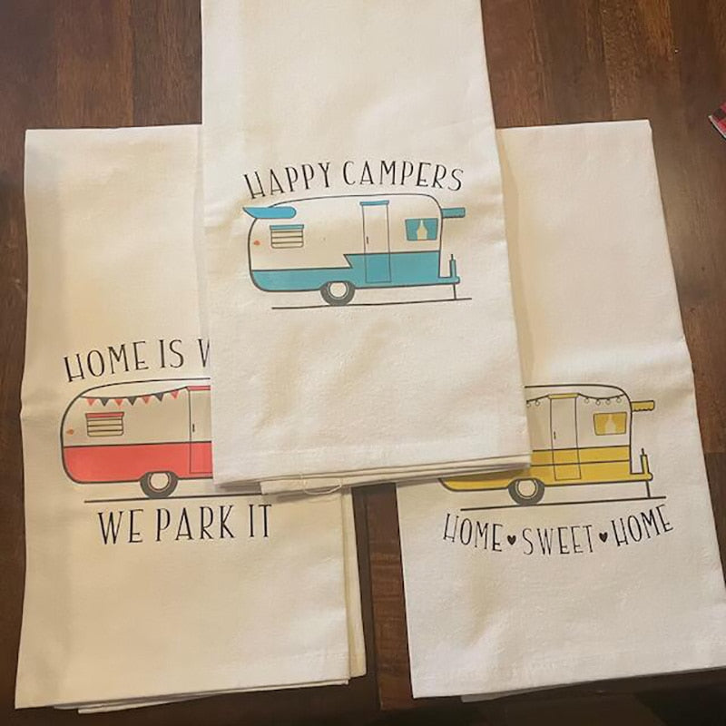 Retro Rv Camping Car Sweet home Happy Camper kitchen Towel - yourcasuallifestore