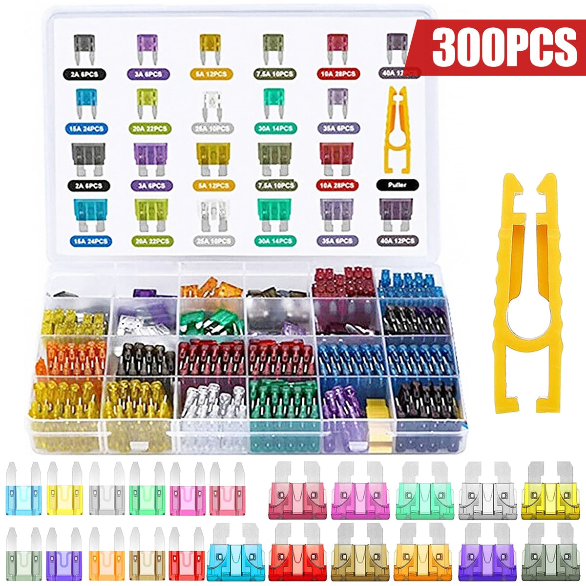 300Pcs Truck Blade Car Fuse Kit 2A/3A/5A/7.5A/10A/15A/20A/25A/30A/35A/40AMP Blade Fuses for Cars Trucks Boats Auto Accessories - yourcasuallifestore