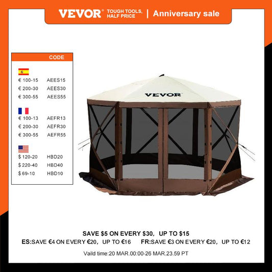 VEVOR Pop-up Camping Gazebo Camping Canopy Shelter 6 Sided