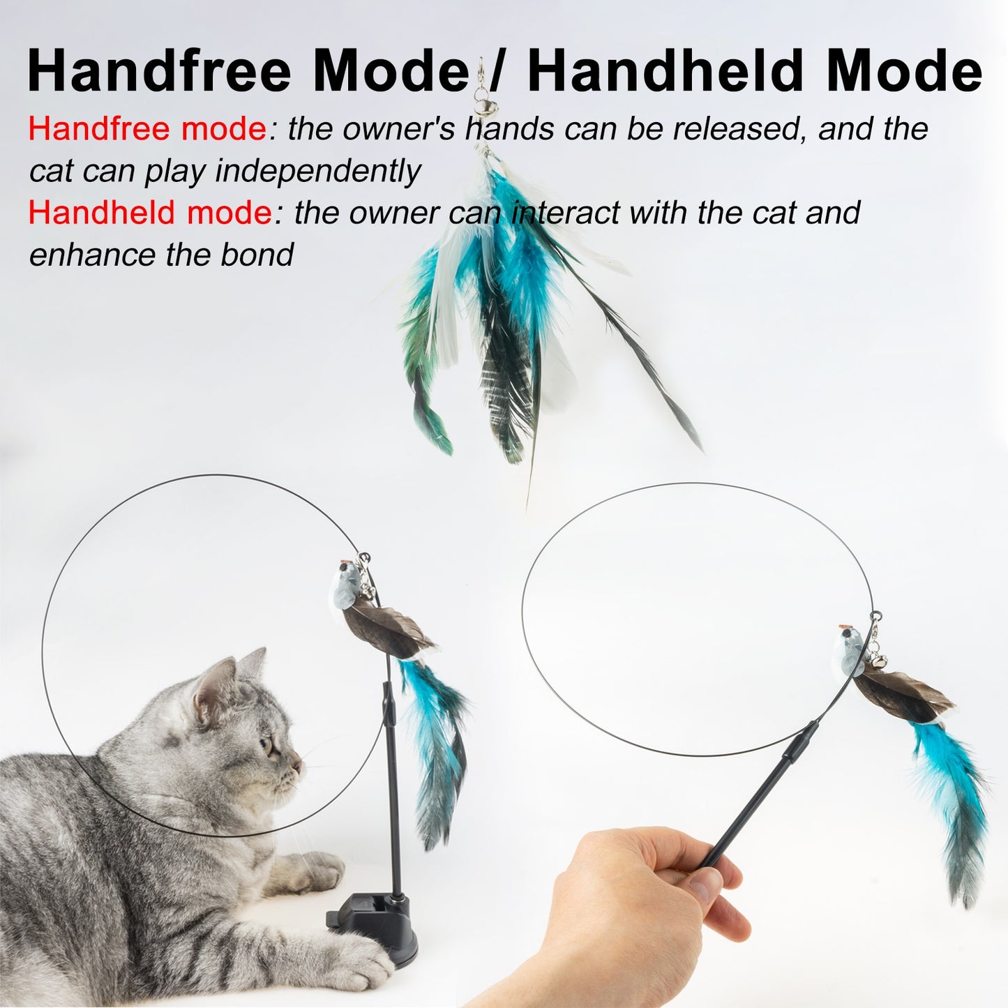 Handfree Bird/Feather Cat Wand with Bell Powerful Suction Cup Interactive Toys for Cats Kitten Hunting Exercise Pet Products - yourcasuallifestore