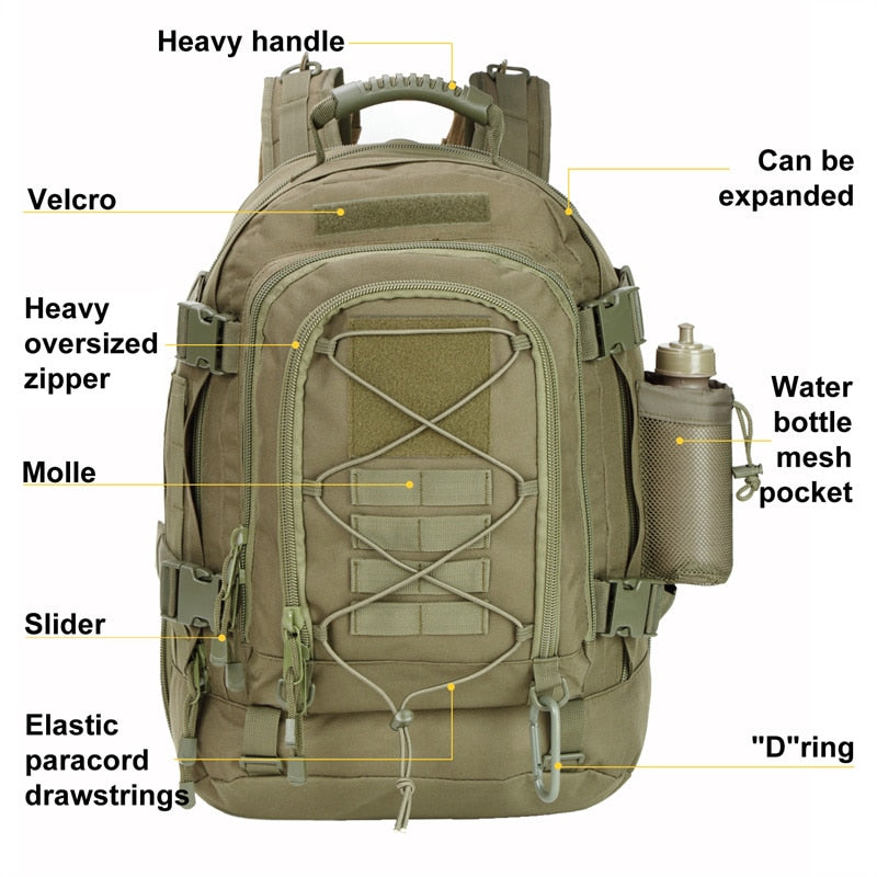 60L Men Military Tactical Backpack Molle Army Hiking Climbing Bag Outdoor Waterproof Sports Travel Bags Camping Hunting Rucksack - yourcasuallifestore