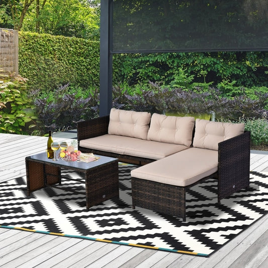 3-Piece Wicker Patio Furniture Sets, Rattan , Sectional  with Cushioned Lounge