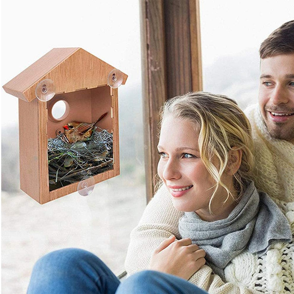 Outdoor window bird nest feeder