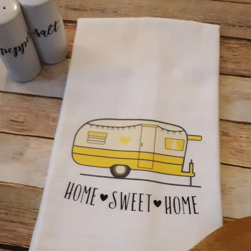 Retro Rv Camping Car Sweet home Happy Camper kitchen Towel - yourcasuallifestore