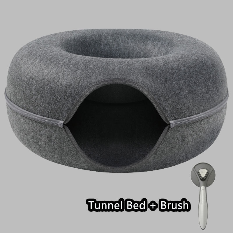 Donut Pet Cat Tunnel Interactive Play Toy Cat bed Dual Use Ferrets Rabbit Bed Tunnels - yourcasuallifestore