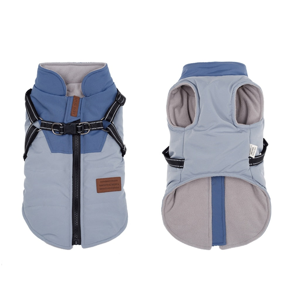 Winter Pet Dog Jacket With Harness Rope Warm Clothes Waterproof Coat