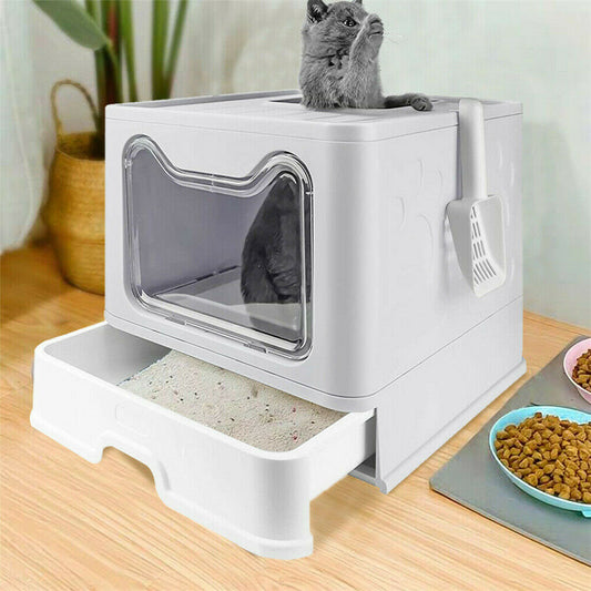 Foldable Front Entry Top Exit Cat Litter Box with Lid - yourcasuallifestore